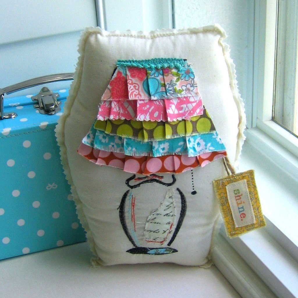 Lamp Pillow, Light Pillow, Ruffle Pillow, Appliqued Pillow, Art Pillow, Fabric Scrap Pillow, Whimsical Pillow, No. 151