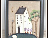 Spring Saltbox Primitive Canvas Painting Handpainted Picture Framed Home Decor