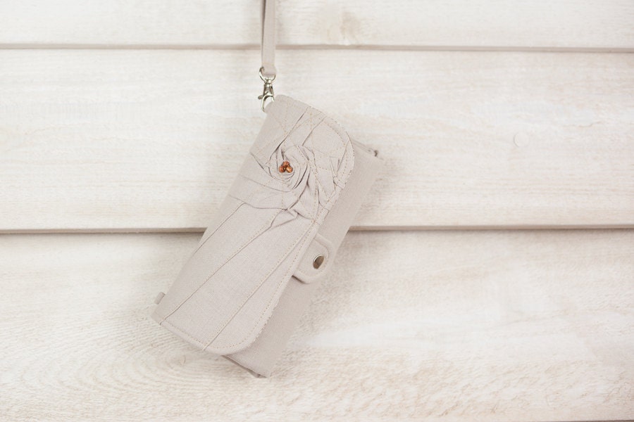 iPhone SmartPhone Clutch Wallet - Eco Rosie Clutch with ID pocket and Wristlet Strap in Flax -- Ready to Ship