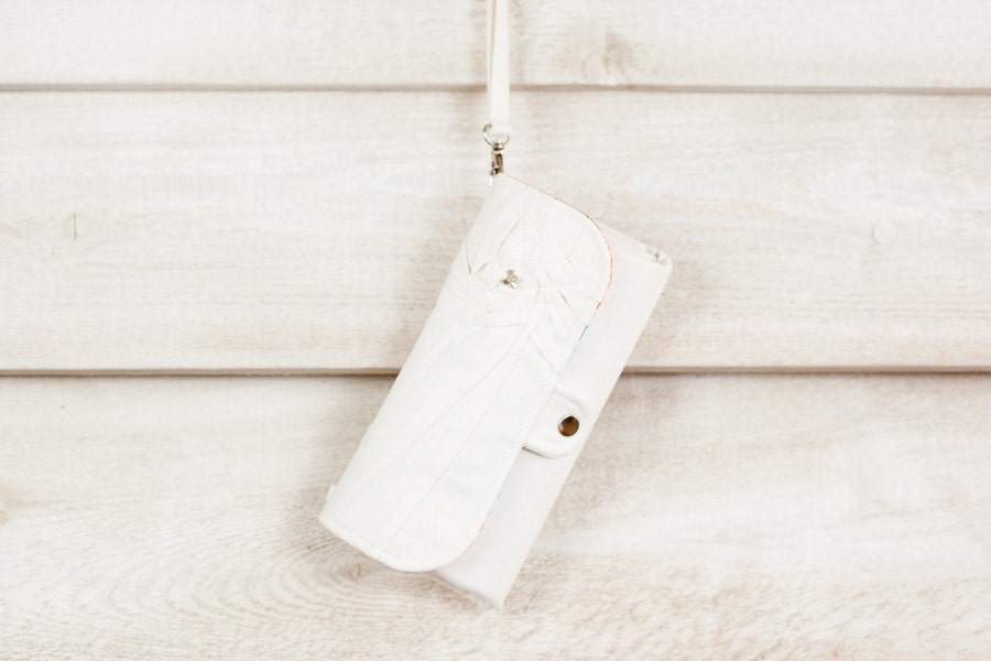 iPhone SmartPhone Clutch Wallet - Rosie MicroSuede Clutch with ID pocket and Wristlet Strap in Snow -- Pick Your Fabric