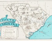South Carolina Map - Beach Decor - Vintage Map - A Fun and Funky Vintage Picture Map to Frame