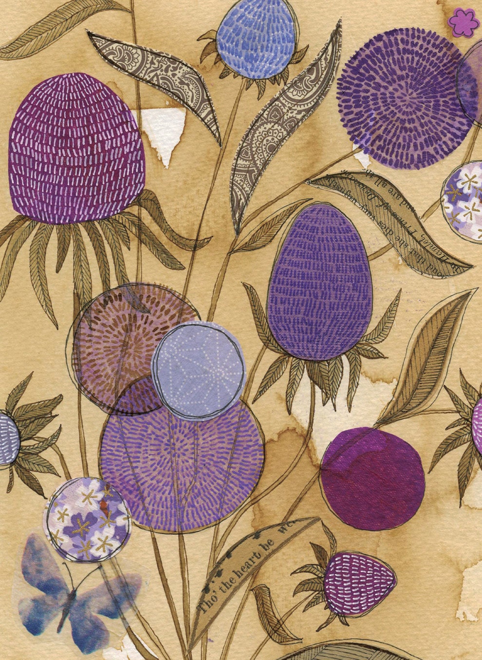 Purple coneflower - 11X14 GICLEE PRINT,  botanical collage, Susan Black