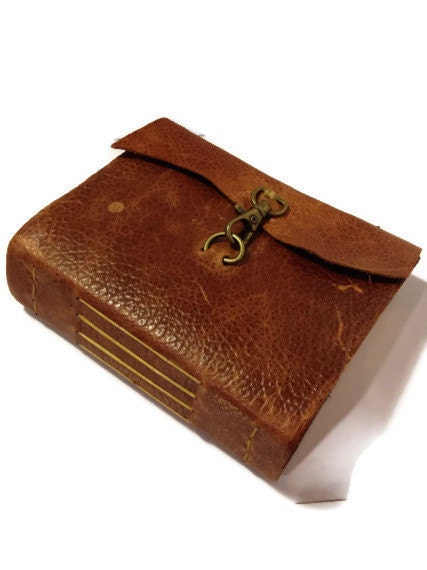 HUGE SALE Handmade Rusty Brown Leather Journal with Bronze Clasp-6x5" FREE Monogram