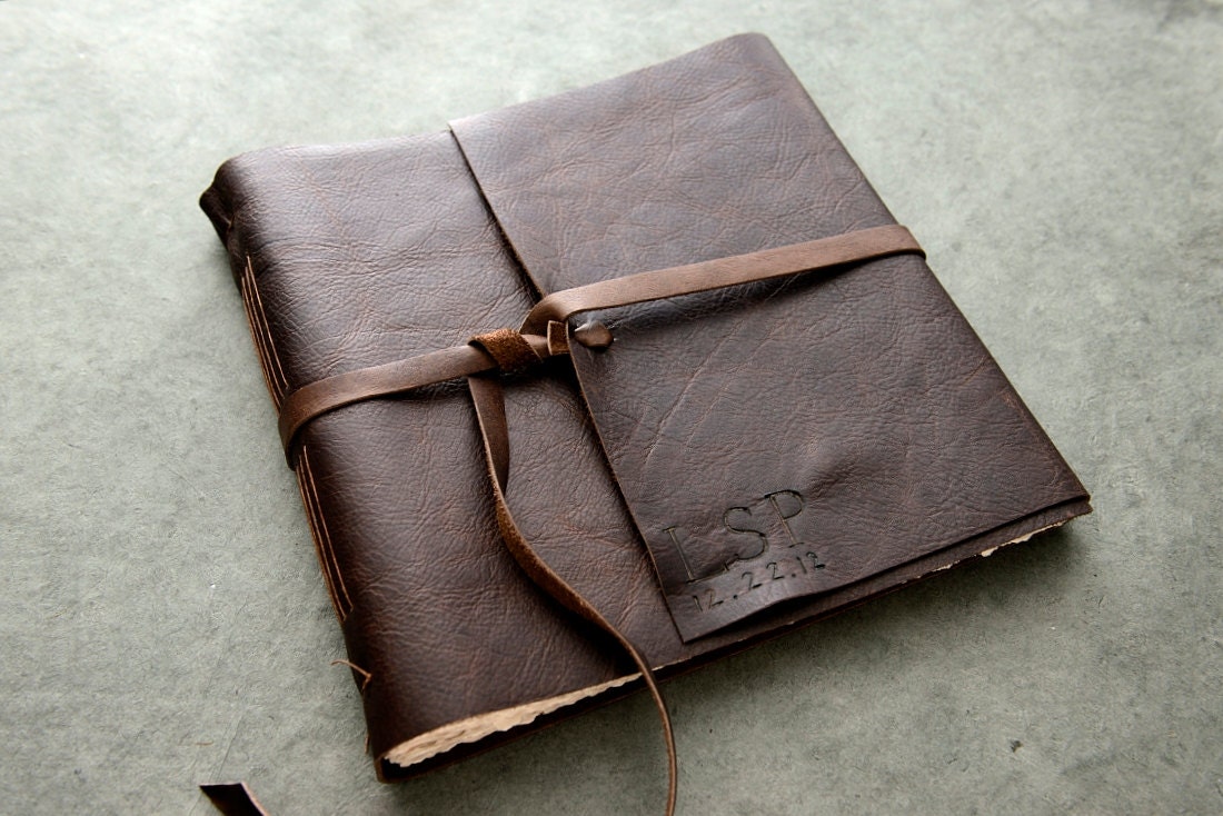 Initials and Date - Leather Wedding Guest Book, Photo Album, Sketchbook, or Journal - 10x10