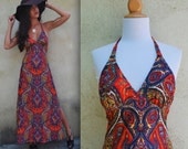Vintage 60s 70s Paisley Maxi Dress (size xs, small)