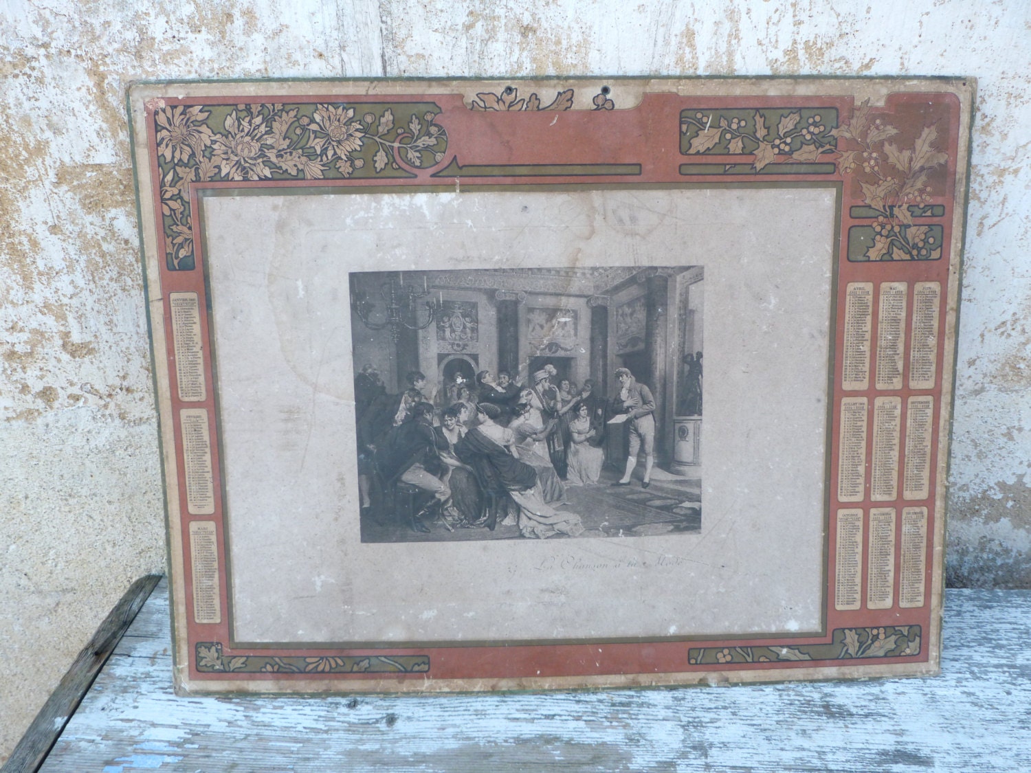 Vintage French 1900 Calendar ephemera print on cardboard ART NOUVEAU