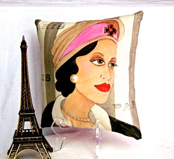 PARIS COCO Hand Painted  PILLOW , Hand Made Decorative PIllow, Chanel Quote, Fashion Pillow, Gift For Woman