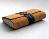 Amber Leather Handmade Pocket Notebook with Mixed Papers, OOAK