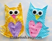 Bright Eyed Owl Fabric Appliques Set of Two