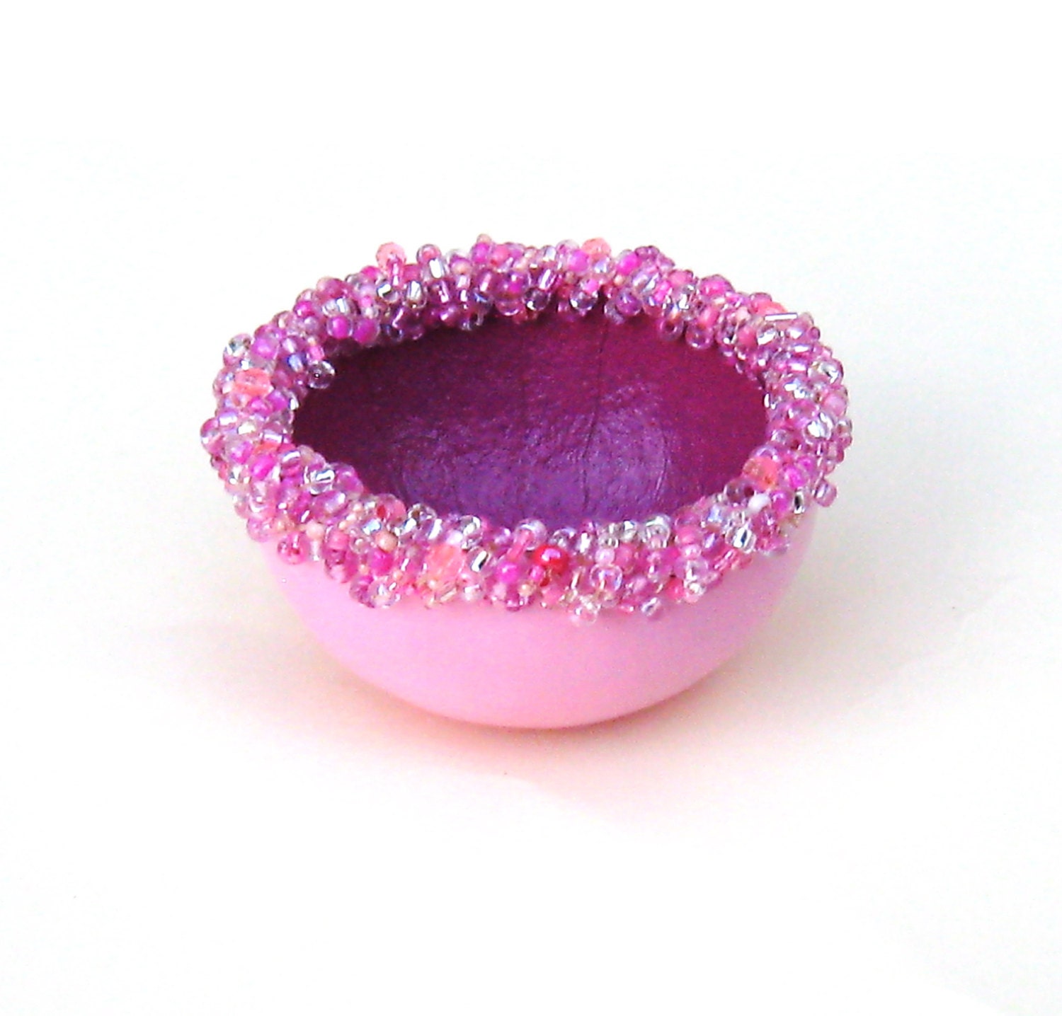 Gourd Beaded Bowl Pink & Magenta Sparkling Glass Beads Home Decor