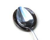 Spoon Rest for Teaspoon Ceramic Stoneware Pottery Spoon Rest Brown Blue Gray Mottling