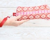 Recycled Sweater Wristlet in Pinks and Reds