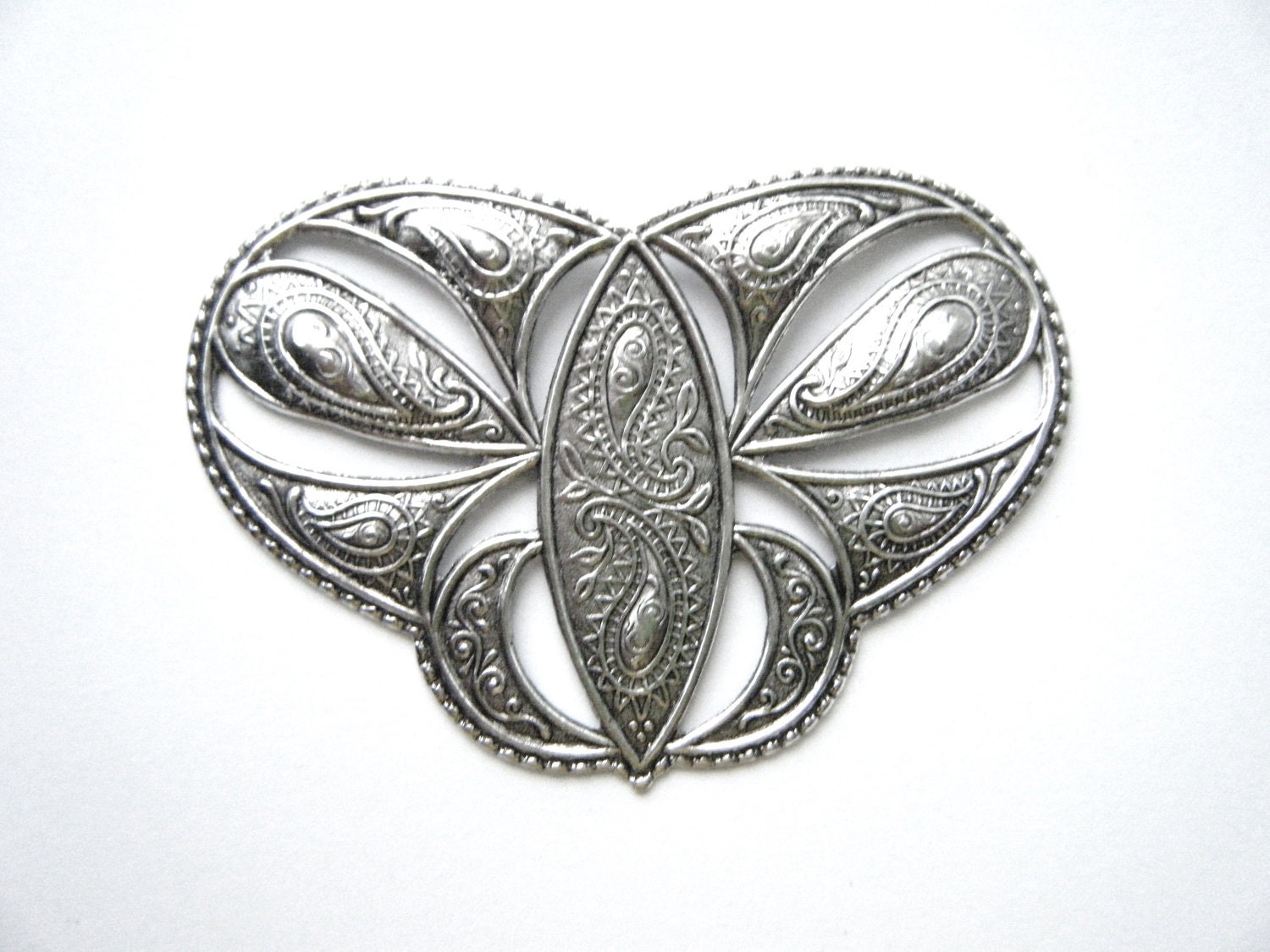 Silver Oxidized Brass Victorian Scroll Embossed Ornament Plaque - Jewelry Findings (F)