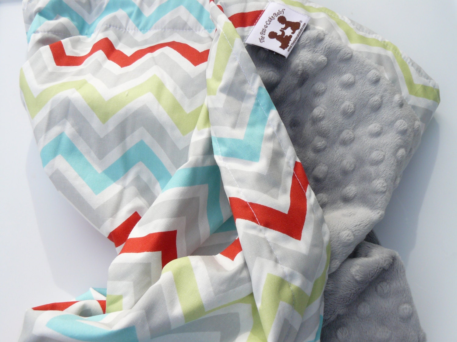 Baby Blanket in Zoom Zoom Chevron and Plush White, Aqua, or Gray Minky Dots