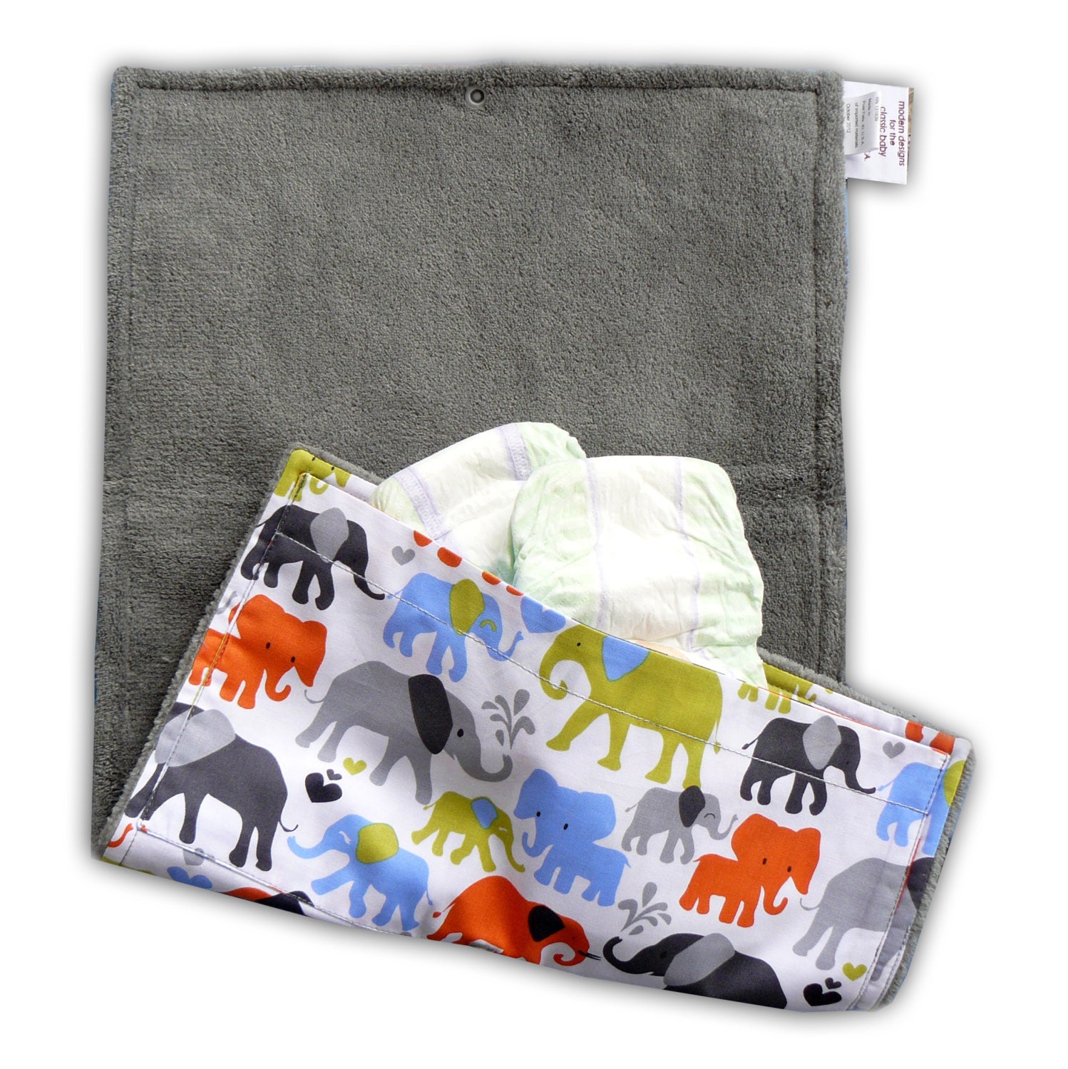 Diaper Diddie(TM) Diaper Clutch with Built-In Changing Pad -Elephant Walk with Plush Cuddle Minky
