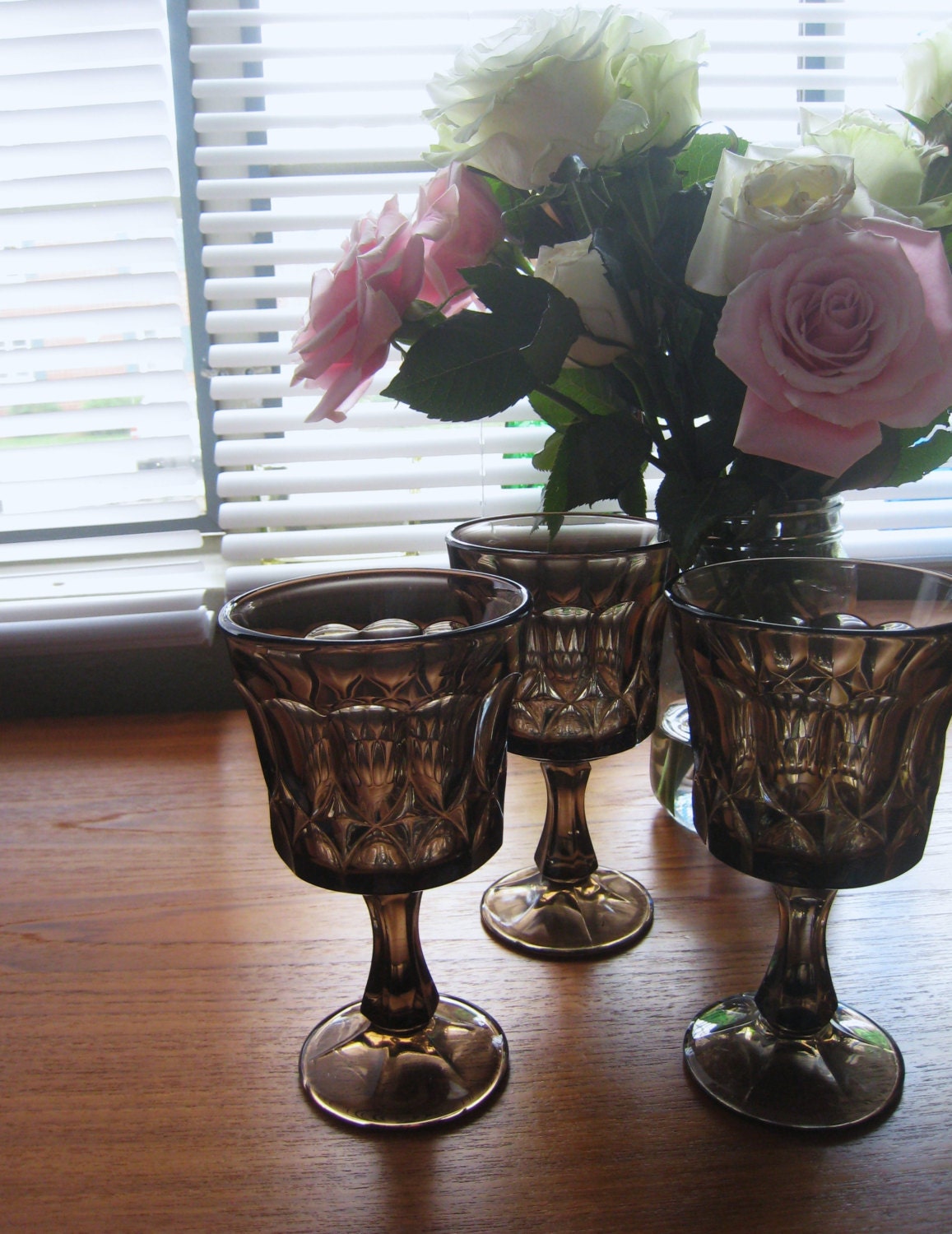 11 Vintage Wine Glasses Smoke Madmen Fenton Chunky Funky Goblets Casual Mid Century Cool Smokey Brown