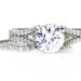 Split Shank Wedding Set Pave Diamond Moissanite Engagement Ring & Wedding Band Moissanite Ring Conflict Free Custom Bridal Jewelry