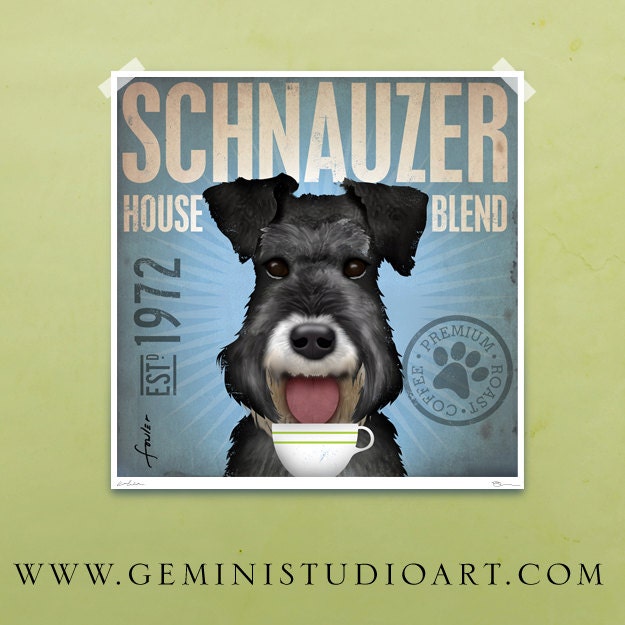 Schnauzer coffee original illustration by stephen fowler signed archival print 12 x 12