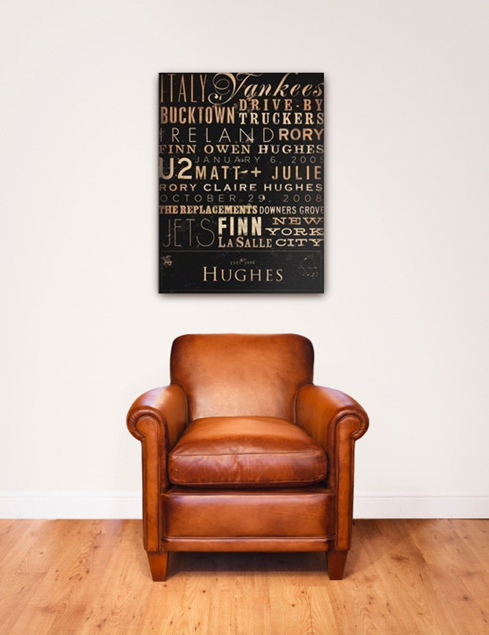 Custom Typography graphic art on canvas 24 x 36 by Stephen Fowler Wedding Anniversary Birthday Retirement gift