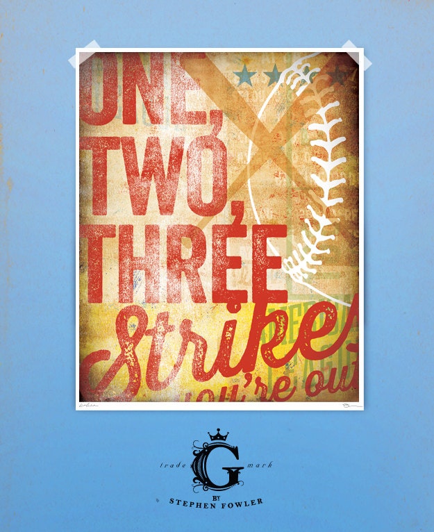 Root for the home team Baseball art giclee archival signed artist's print 8 x 10 by stephen fowler