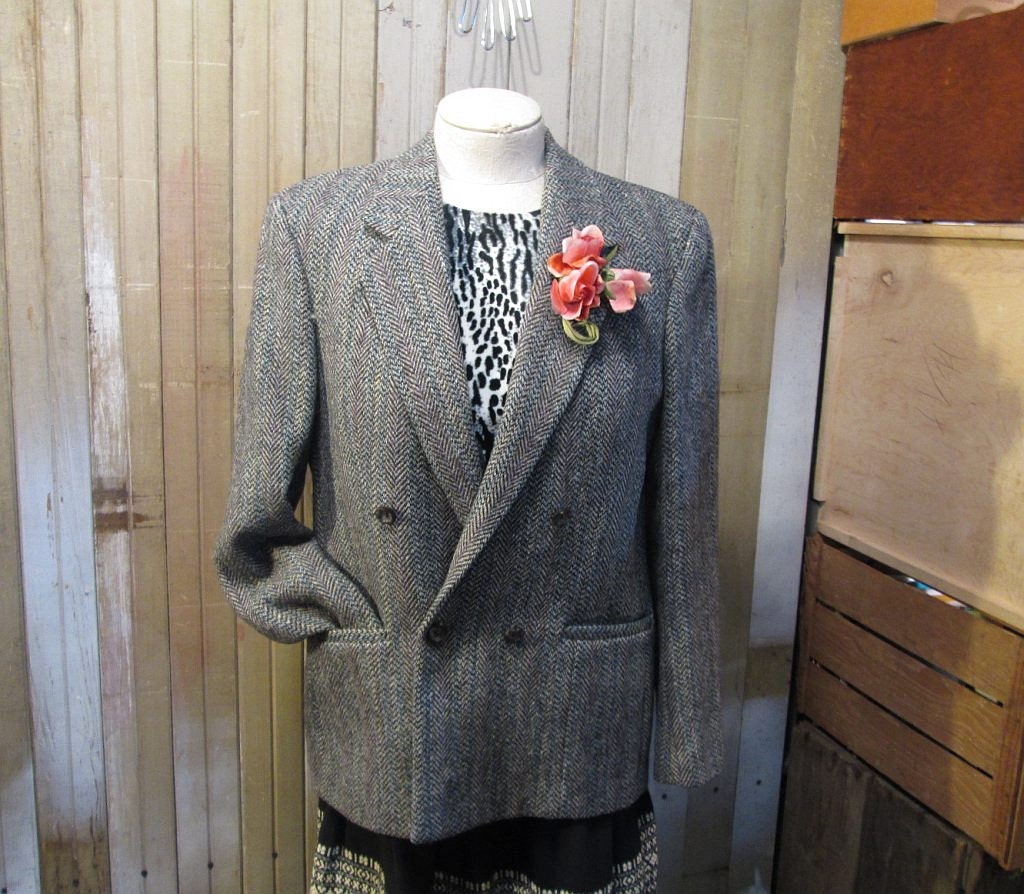 Harris Tweed jacket vintage 70s Nordstrom  herringbone DB coat S M old money