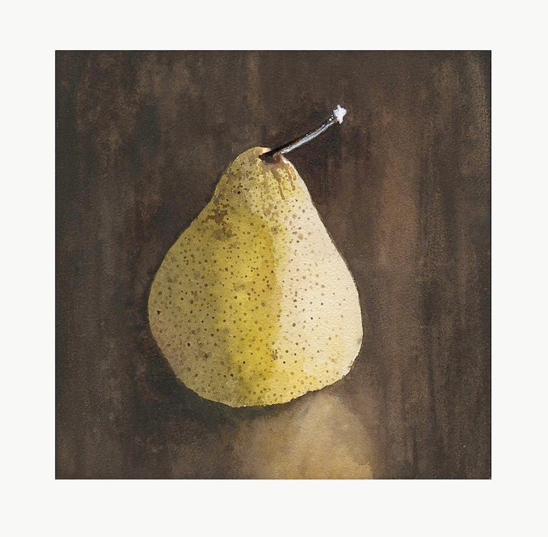 Solitary Pear still life watercolor illustration limited edition print