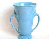 Abingdon Pottery Flower Vase Vintage 1940s Art Deco Vase in Delft Blue Glaze Large Capacity 9 Inches Tall Two Handles Art Pottery G1