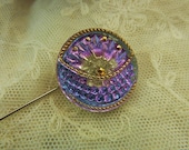 Lapel Stick Pin  Two Tone Lavender & Gold Glass Button