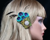 Peacock Flirt Feather Hair Piece - Rhinestone Bling -Ready to Ship