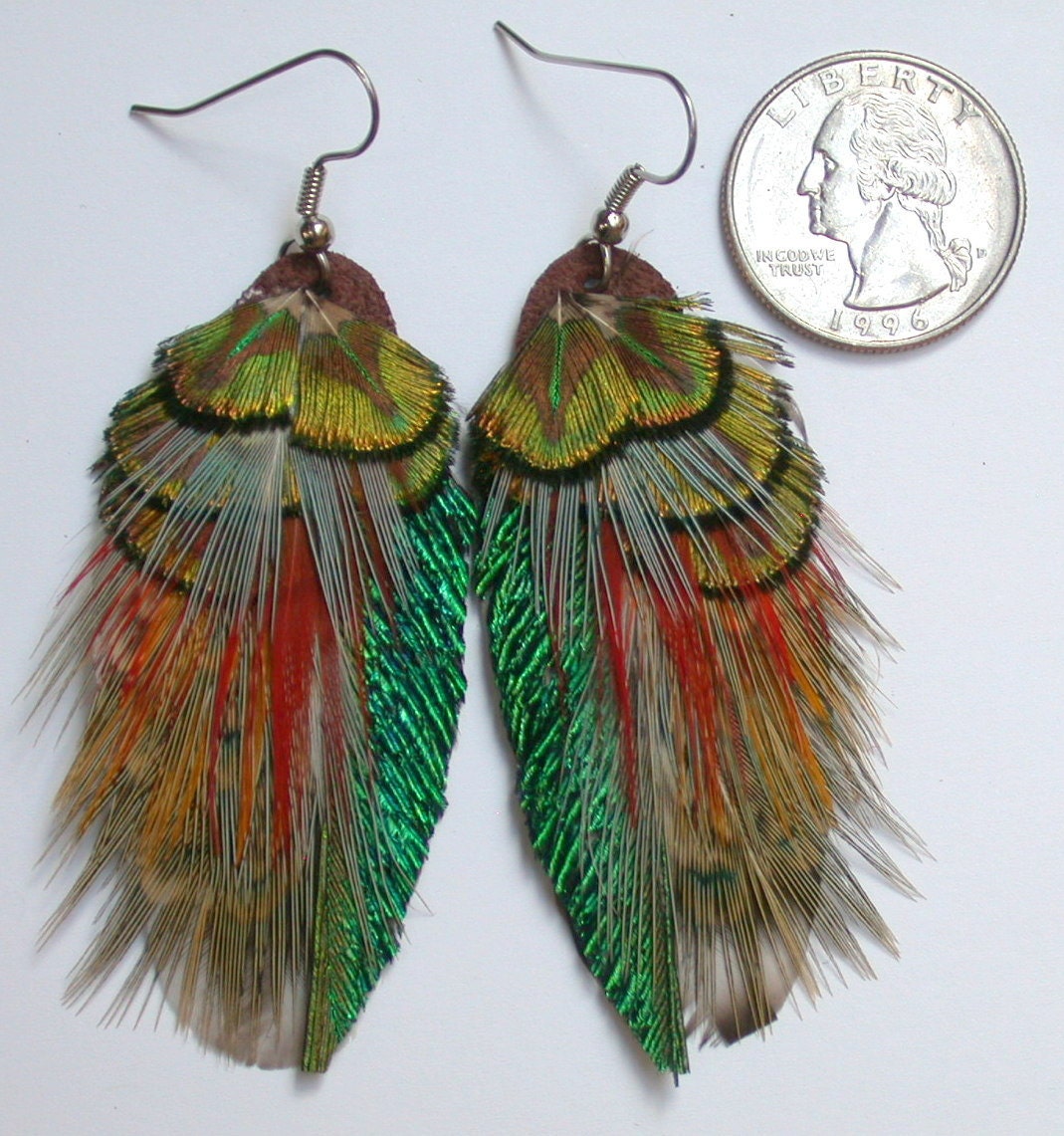 Peacock Feather Earrings-  Subtle Natural Colors