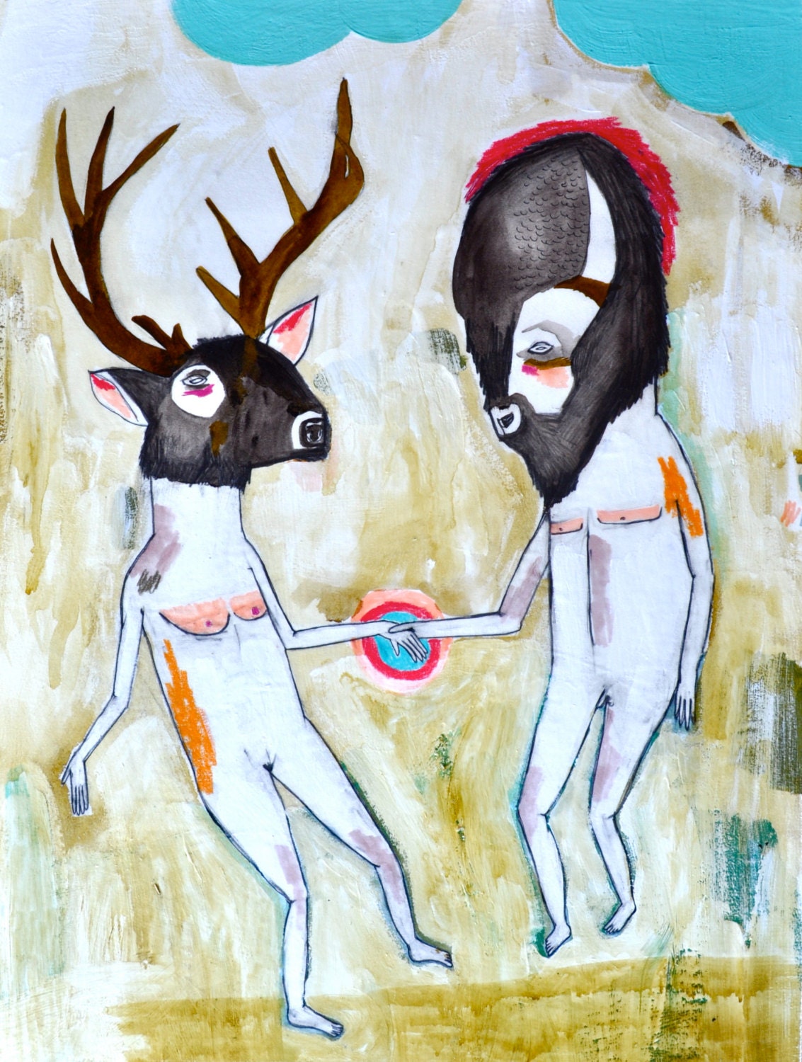 Dancing Buffalo- Original mixed media painting