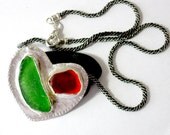 Silver Heart Necklace - Sea Glass Sterling Necklace - Beach glass Silver Heart Necklace - Beach Art Necklace