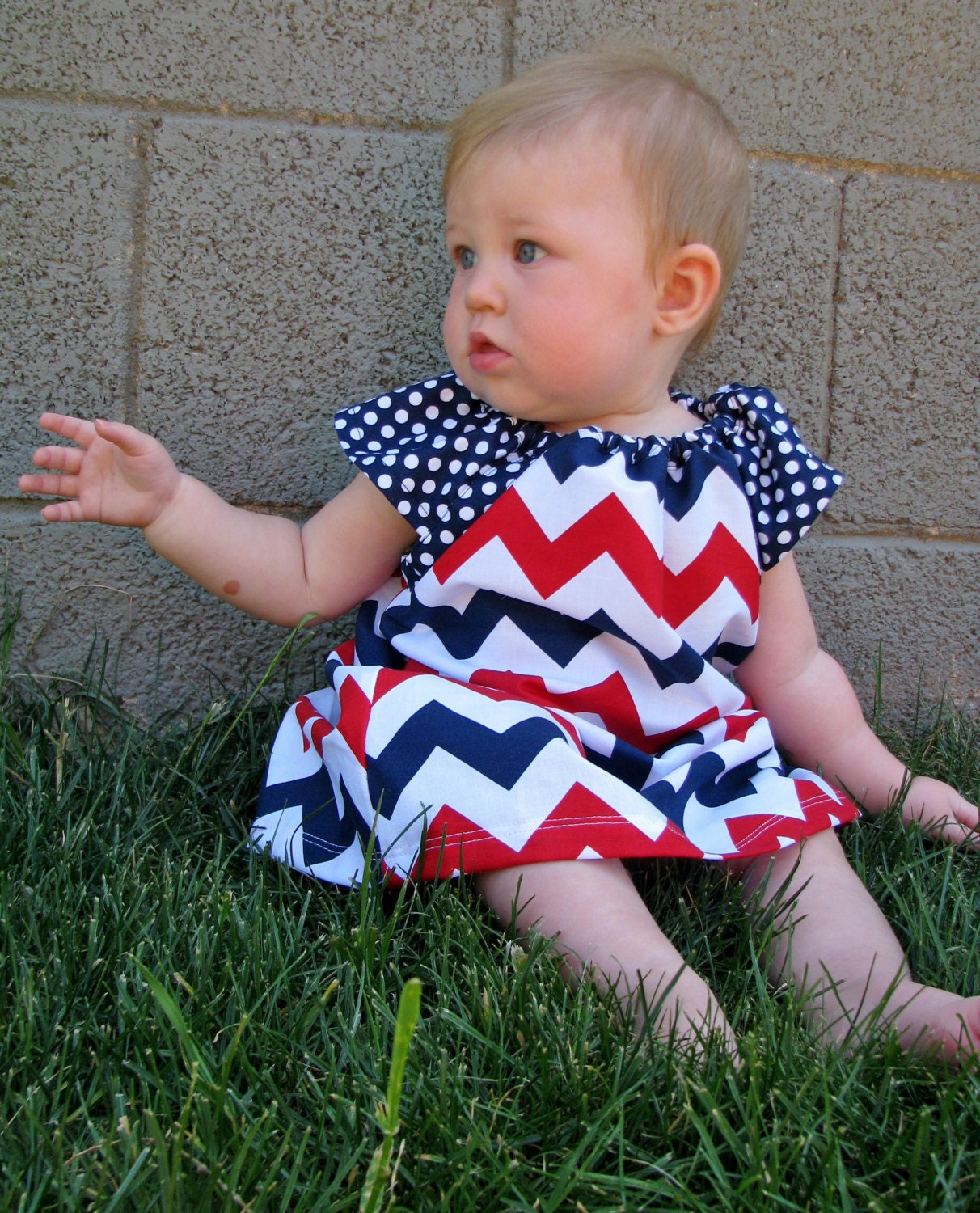 Dress - 4th of July chevron zigzag navy red white blue girl baby toddler  0-3 months, 3-6, 6-12, 12-18, 18-24, 2T, 3T 4T 5T nautical