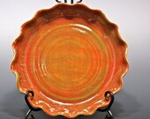Mothers Day Ceramic Pie Plate Speckled Orange Plum and Green