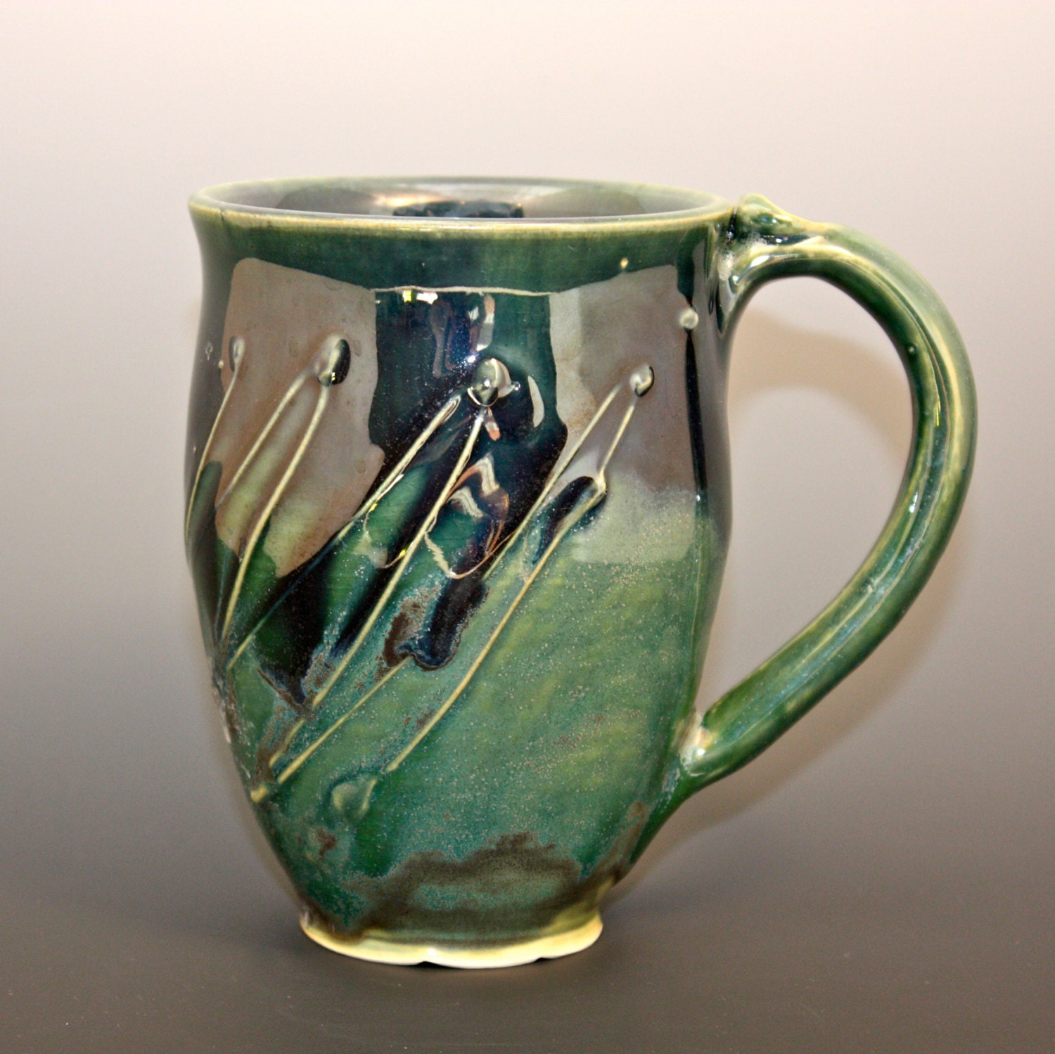 Ceramic Coffee Mug in Green and Blue Textured