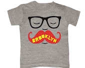 TODDLER / Brooklyn Mustache - Kids T-shirt Boy Girl Youth Children Gray Tee Shirt Cute Beard Hipster Geek Funny New York NY NYC Grey Tshirt