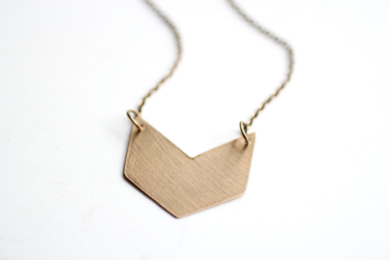 Minimalist Geometric Brass Chevron Necklace