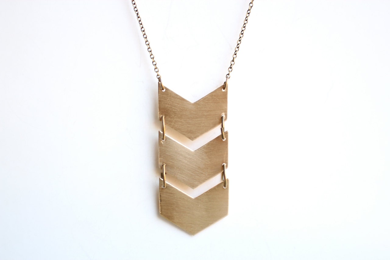 Geometric Gold Triple Chevron Brass Necklace