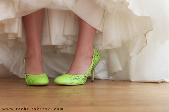 Wedding shoes lime green neon purple emerald paisley painted not dyed