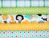 Girlfriends Mermaid quilt or craft fabric bundle by Ann Kelle for Robert Kaufman- Aqua Fat Quarter Bundle, 5 total