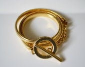 Vintage 70s 80s Gold Metal Snake Belt Coil Expansion Disco Ring Buckle M 28 Inch