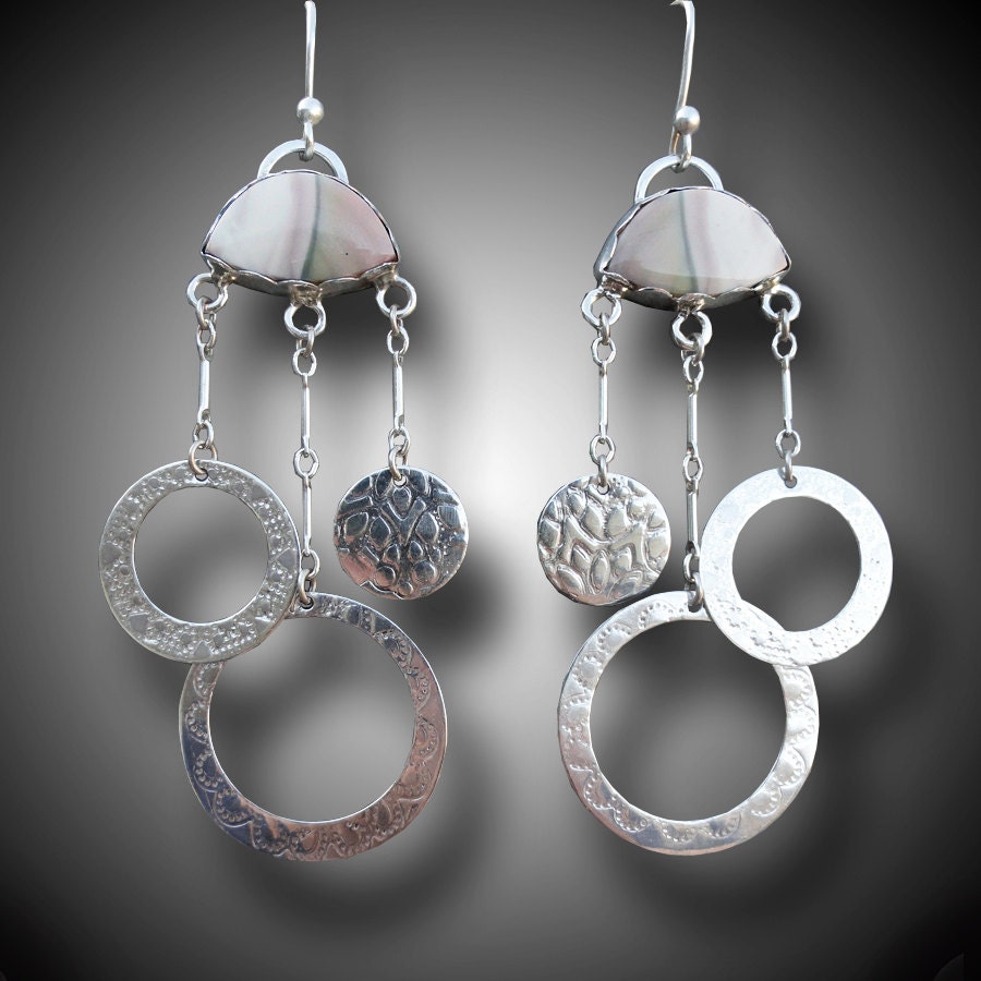 Dangle Earrings  Sterling Silver Earrings Willow Creek Jasper Shiny Chandelier earrings