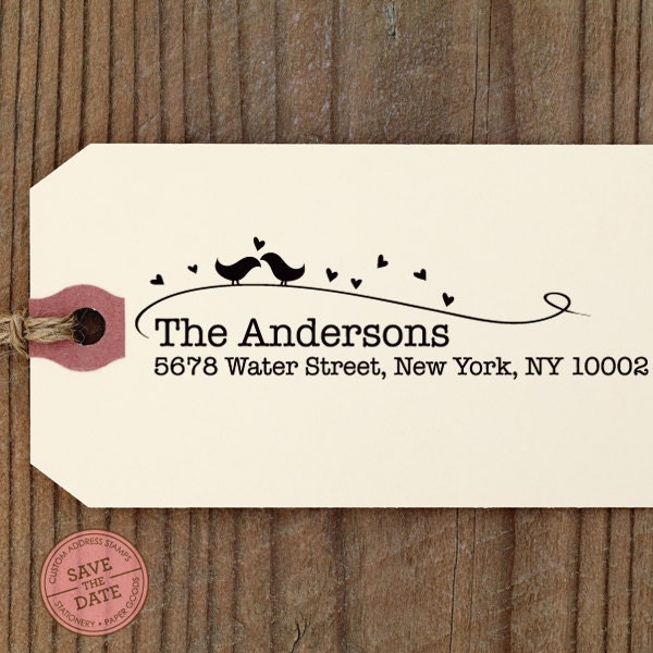 CUSTOM ADDRESS STAMP - Eco Friendly & self inking, gifts for wedding, housewarming, etsy labels, return address stamp "Love Birds1"