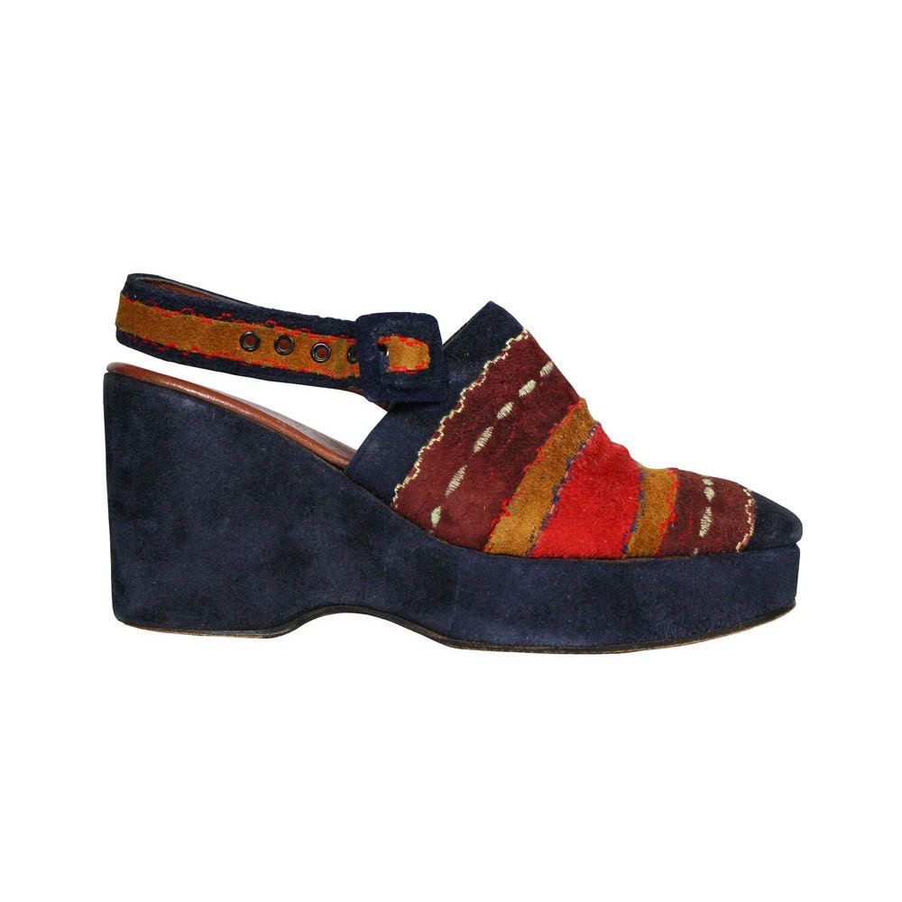 EDOUARD JERROLD 70's Suede Platform Embroidered Sandal Wedges