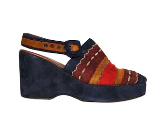 EDOUARD JERROLD 70's Suede Platform Embroidered Sandal Wedges