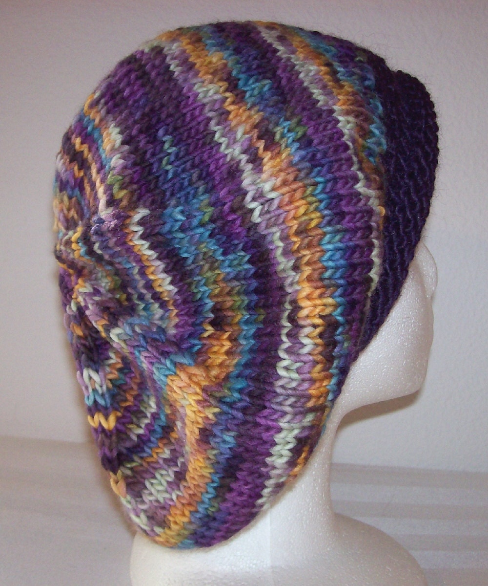 Rolled Brim "Merino" Wool Knit Tam/Beret - Multicolored Lavender/Purple - OOAK