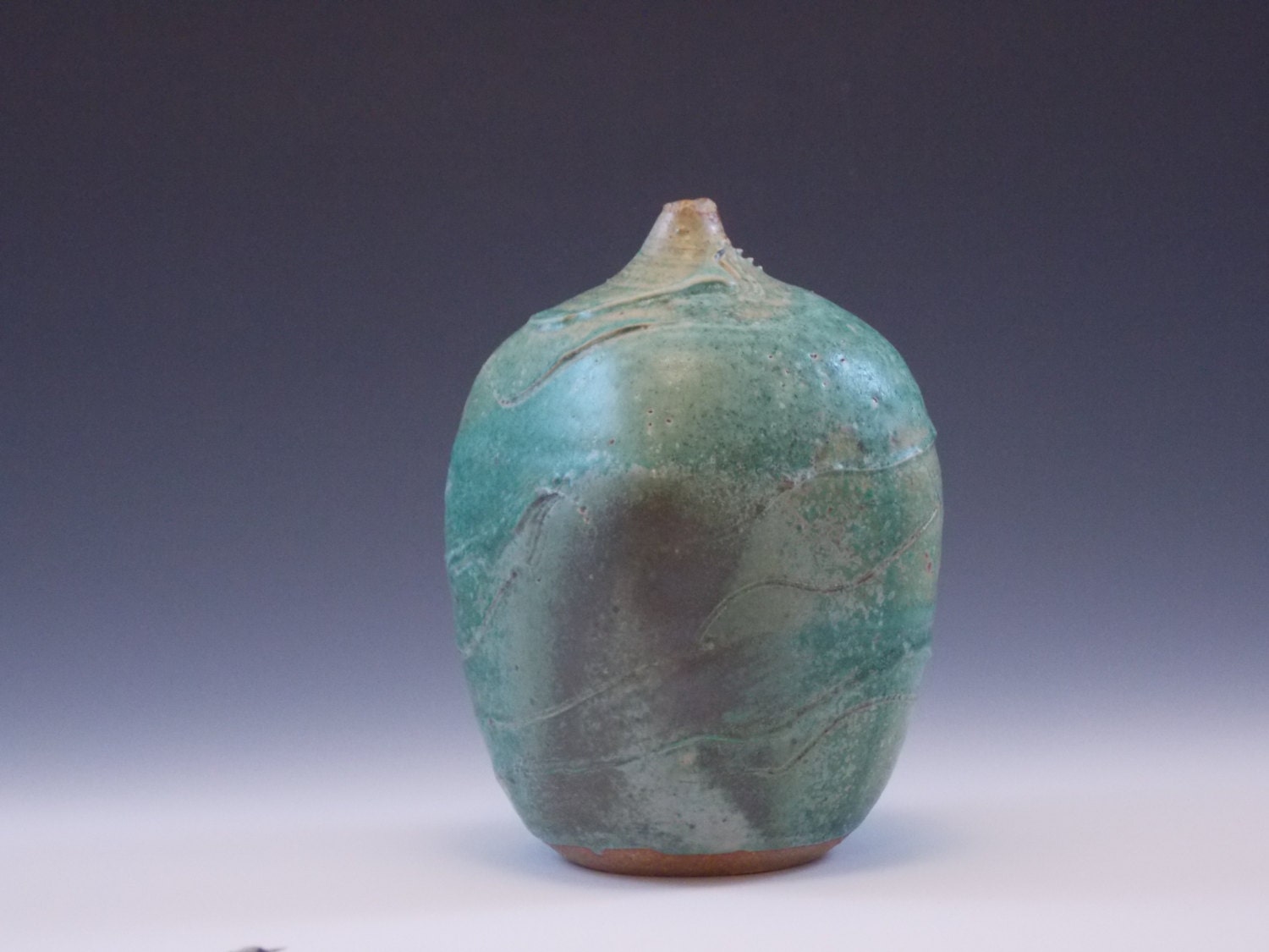Vase: Handthrown Stoneware Pottery Oribe Turquoise Glaze 'Rock Series'