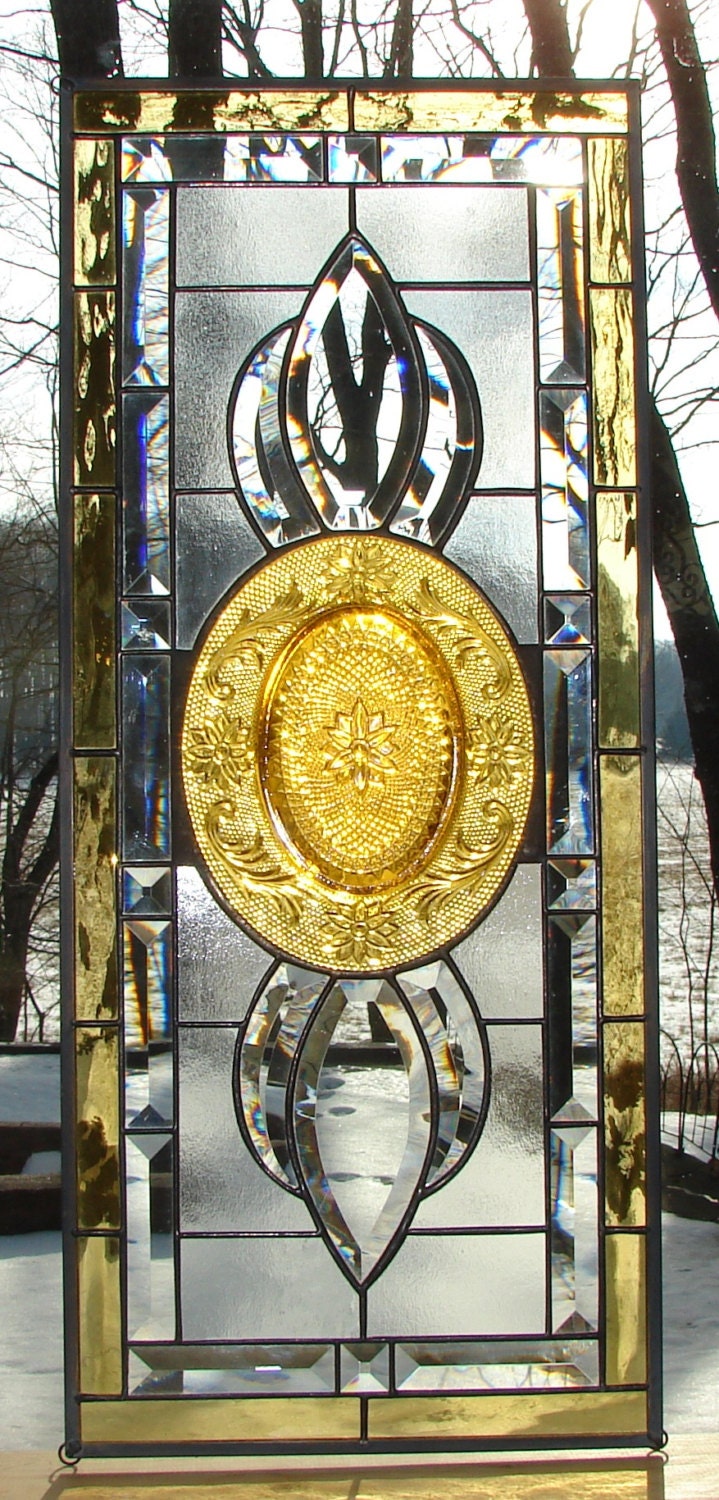 Beveled Sidelight Transom window amber