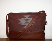 Southwest Wool Copper Leather Purse Shoulder Bag Rust Brown Gray Grey