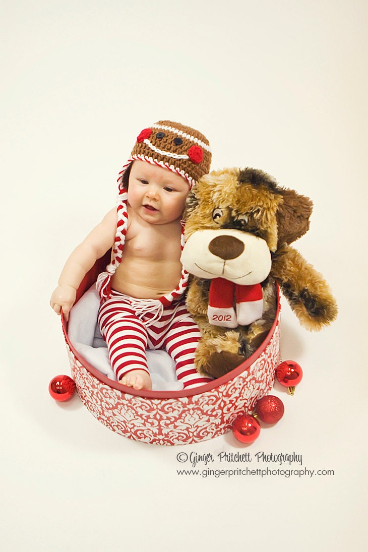Gingerbread Hat Girl or Boy Crocheted Ear Flap Hat NB to 24 months size